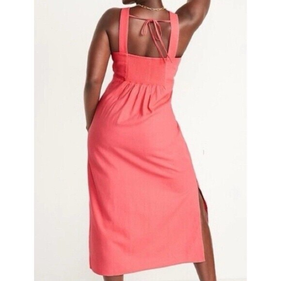 Old Navy Linen Maxi Dress Womens Sz S Pink Rose V-Neck Summer Beachy Coastal New - Picture 2 of 14